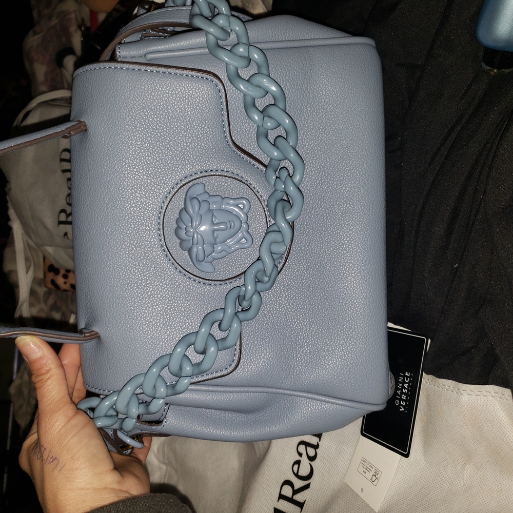 Versace La Madusa Blue Leather Shoulder Bag
